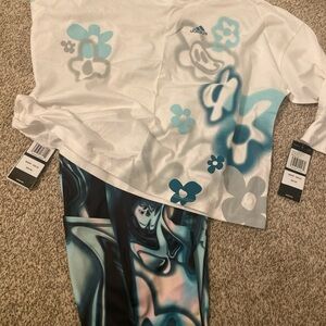 Adidas White and Blue Floral Top with Abstract Leggings